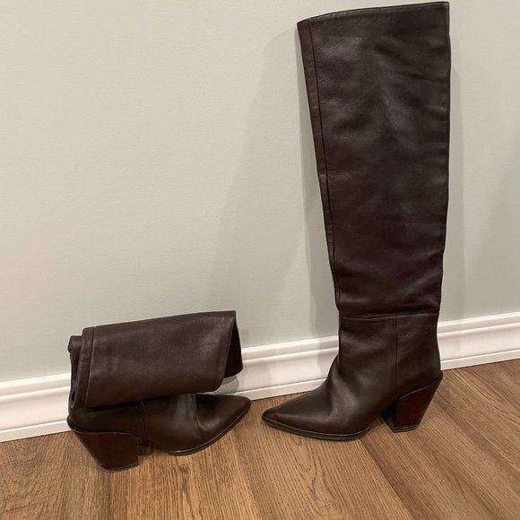 HIGH SHAFT HEELED LEATHER BOOTS ZARA Size 6,5 (37) - Picture 5 of 5